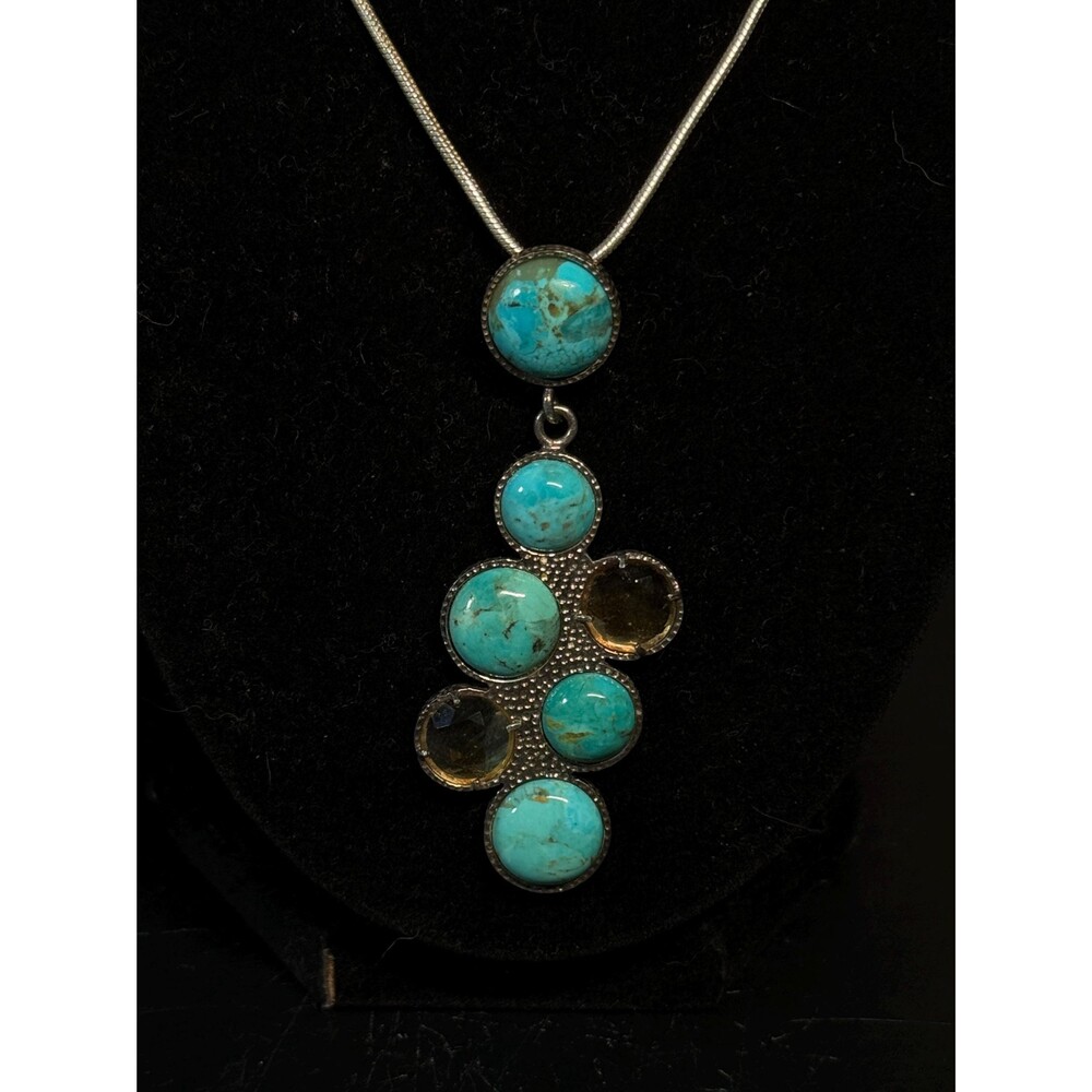 Desert Rose Trading Co Sterling Turquoise Citrine Pendant Necklace 18.75"